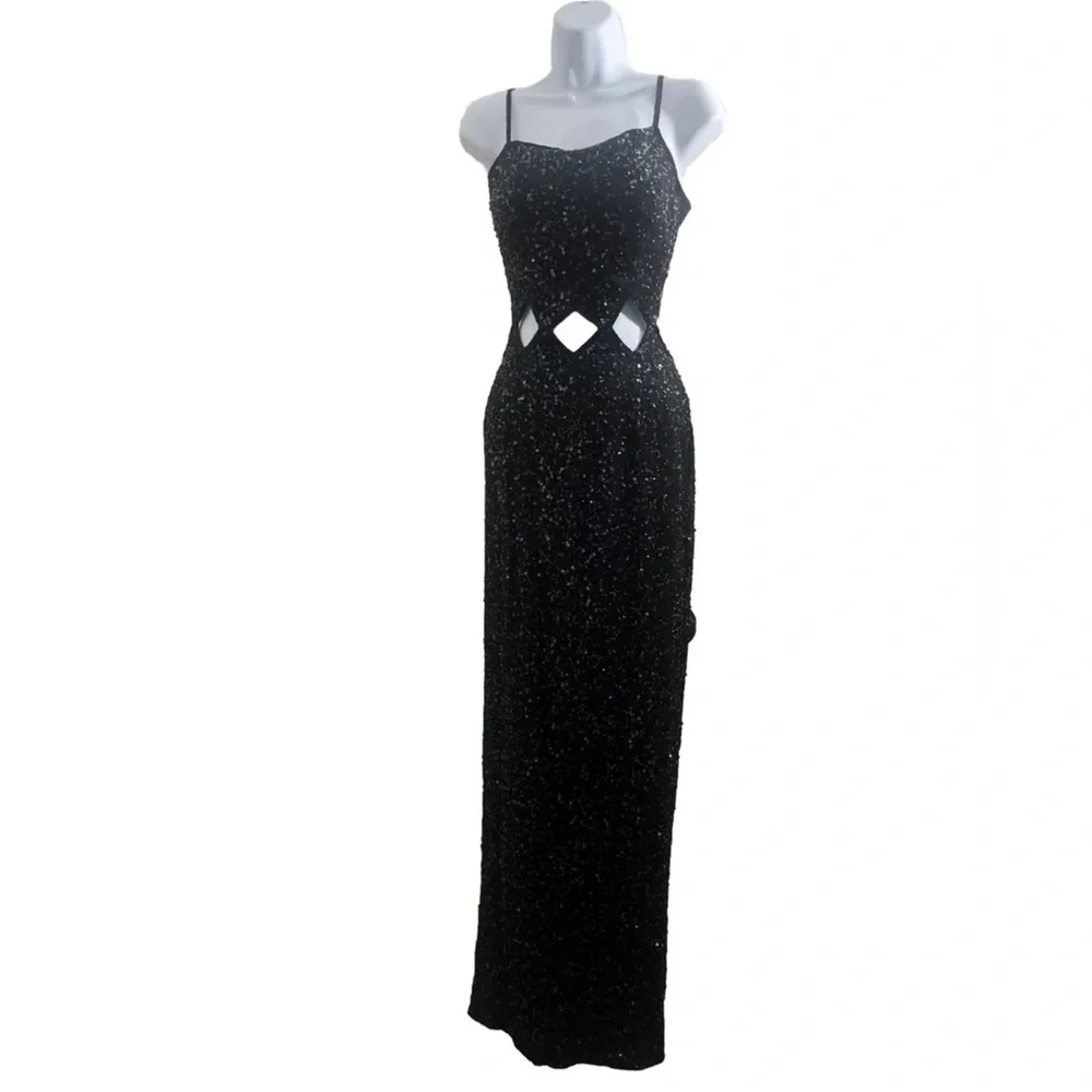 Scala Black Glitter Prom Dress - Picture 3 of 11